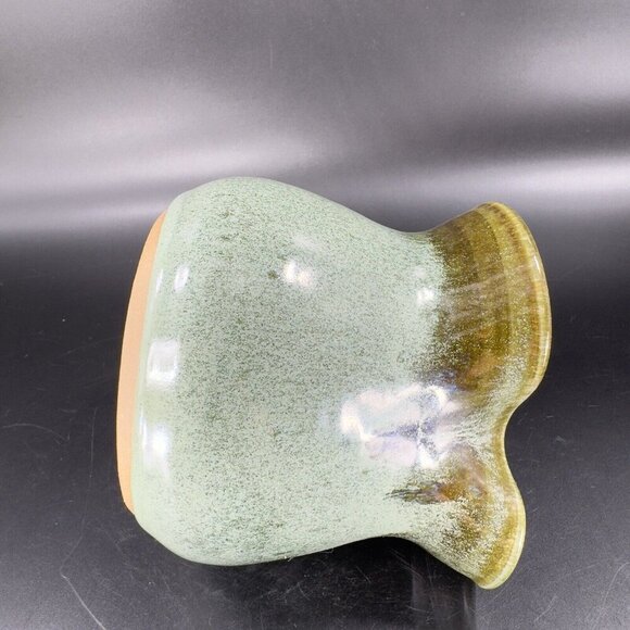 Hand Made Studio Art Pottery Pitcher Carafe Handles Artist Signed Pottery Green - Picture 10 of 16